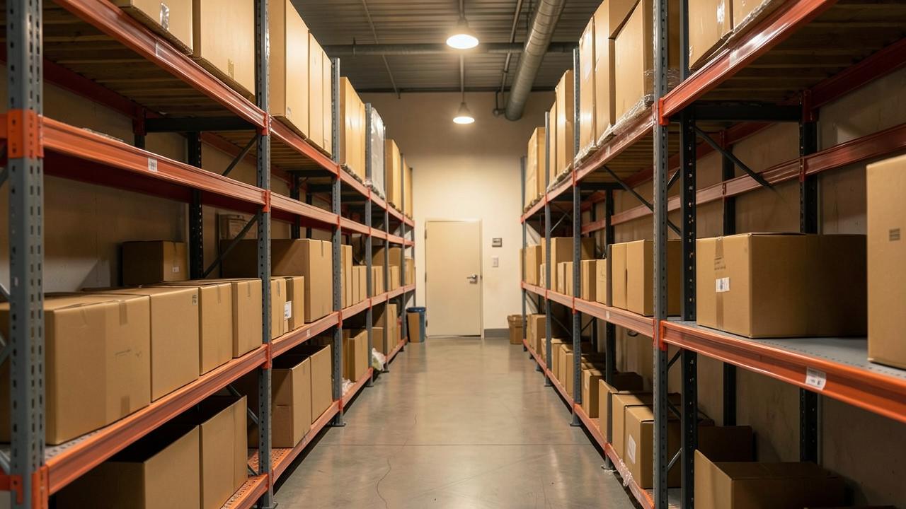 Buchhaltung Dachau: Lagerregale mit Kartons in einem Gewerbebetrieb