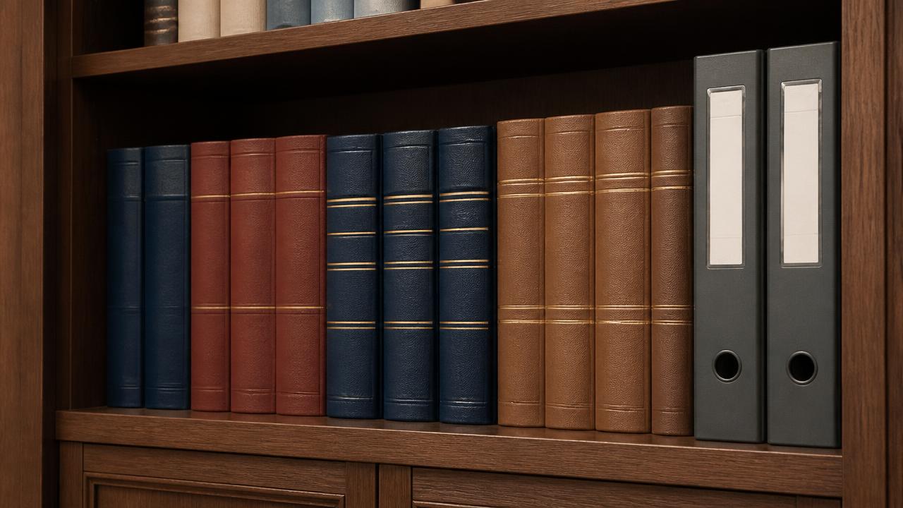 Buchhaltung Kempten: Regal mit Fachbüchern und Ordnern zur Finanzbuchhaltung