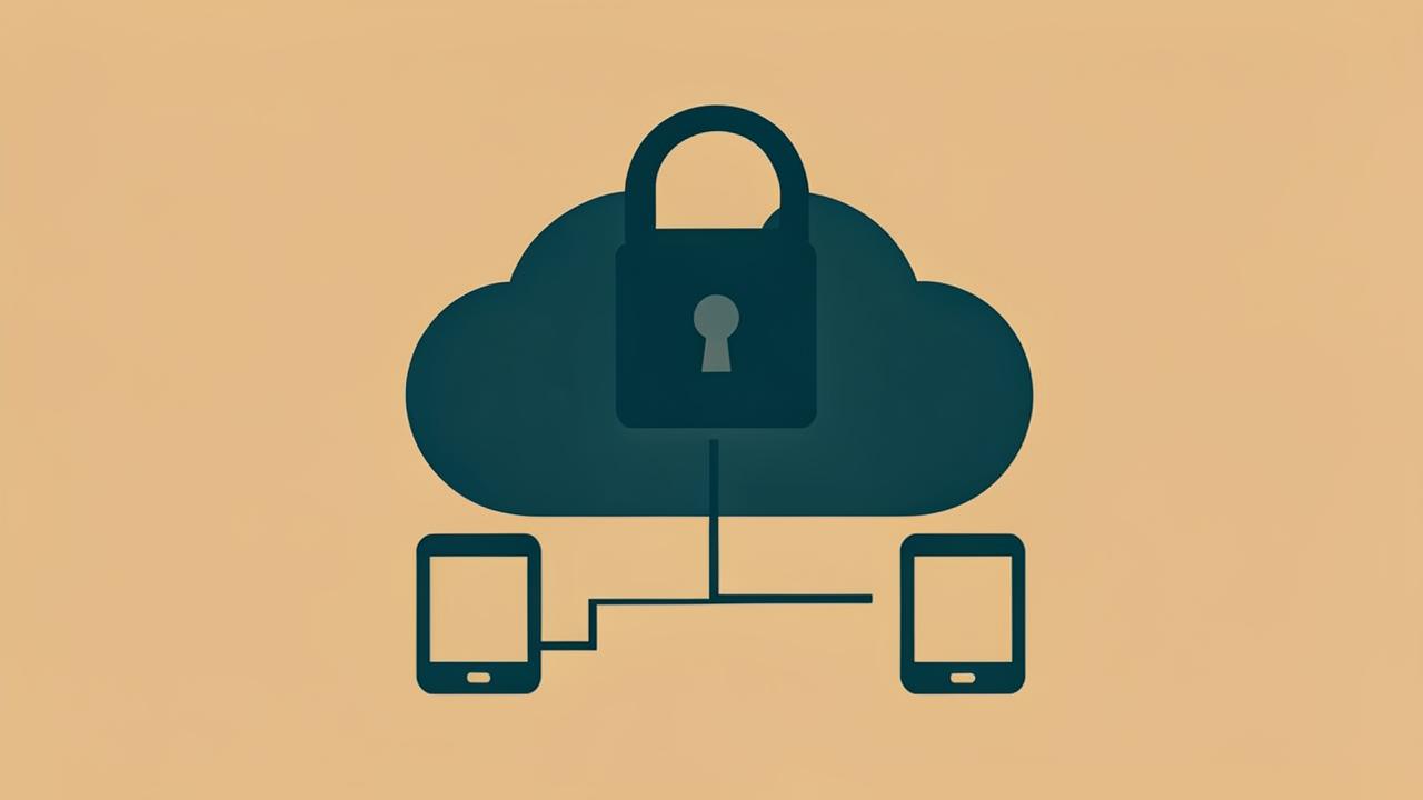 Symbolische Darstellung einer gesicherten Datenverbindung zwischen zwei Geräten und einer Cloud