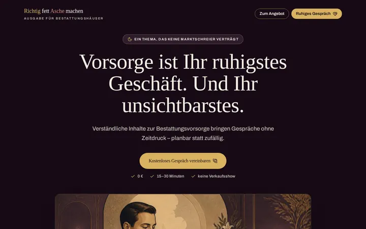 Screenshot der Website Bestattungsunternehmen