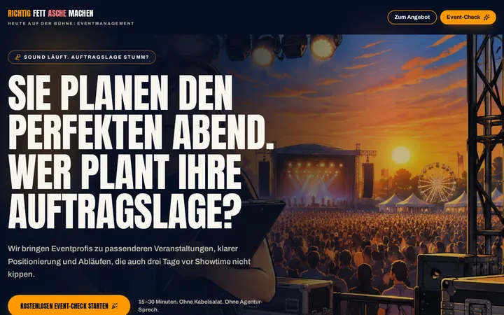 Screenshot der Website Eventmanagement