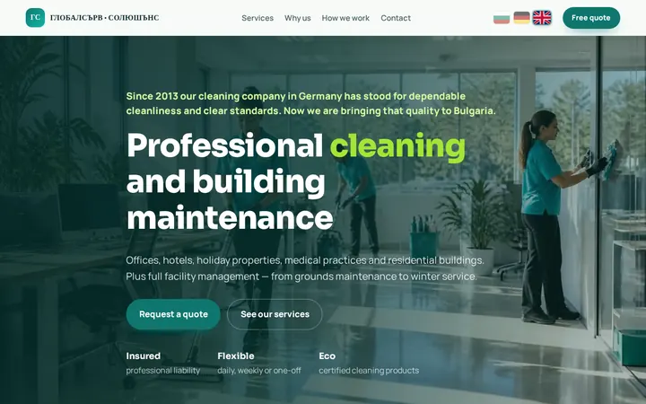 Screenshot der Website GlobalServe Solutions Europa