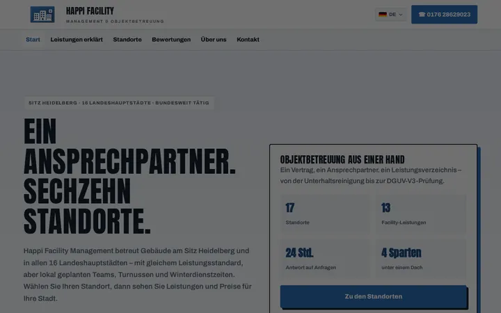 Screenshot der Website Happi Facility