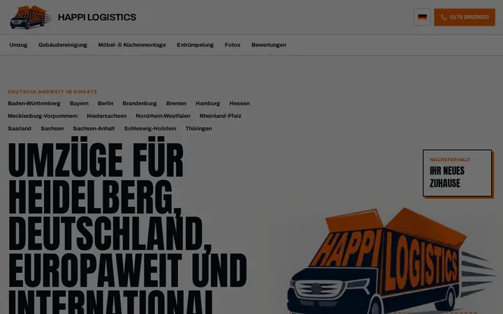 Screenshot der Website Happi Logistics