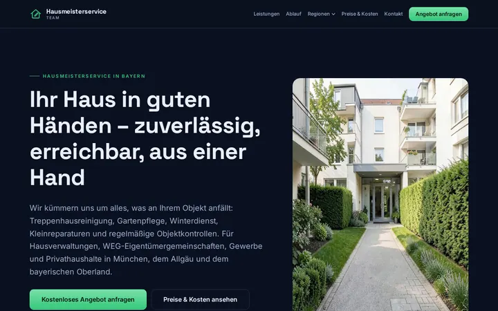 Screenshot der Website Hausmeisterservice Team