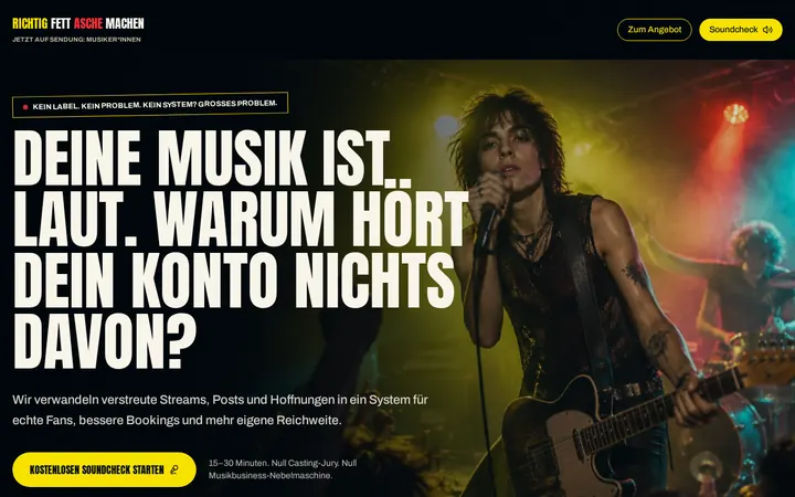 Screenshot der Website Musik
