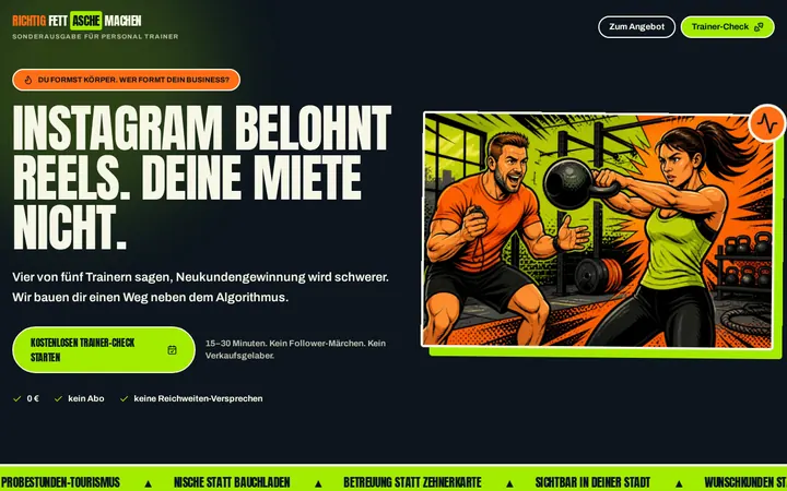 Screenshot der Website Personal Training