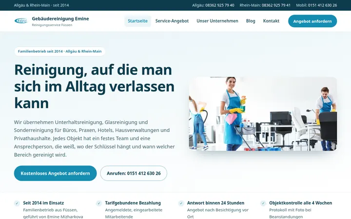 Screenshot der Website Reinigungsservice Füssen