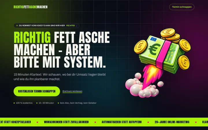 Screenshot der Website Richtig fett Asche machen