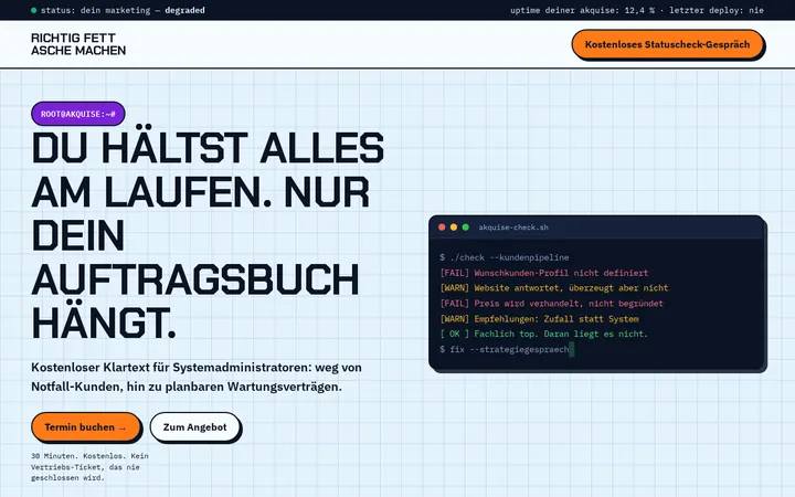 Screenshot der Website Systemadministration