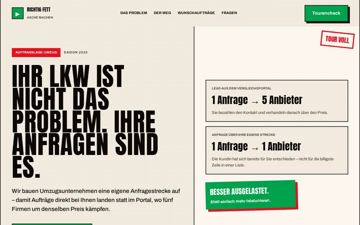 Screenshot der Website Umzugsunternehmen